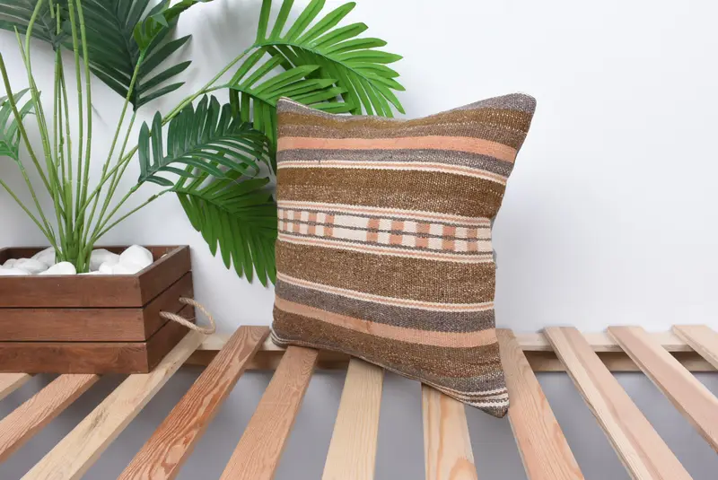 Cushion, Lounge Throw Pillow Case, Interior Designer Pillow, Kilim Pillow, Throw Kilim Pillow, Pet Cushion, 14x14 Brown Pillow Case - 5