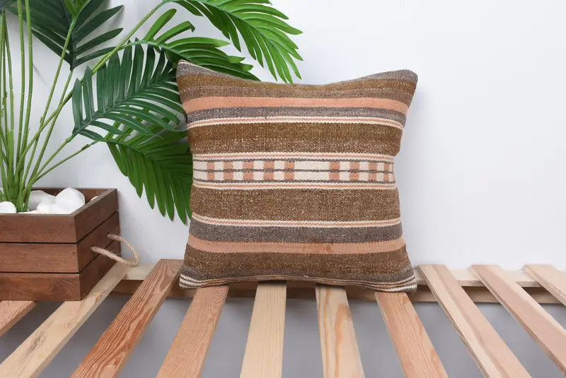 Cushion, Lounge Throw Pillow Case, Interior Designer Pillow, Kilim Pillow, Throw Kilim Pillow, Pet Cushion, 14x14 Brown Pillow Case - 1