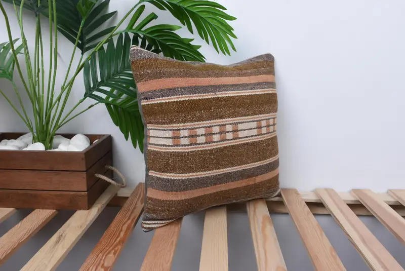 Cushion, Lounge Throw Pillow Case, Interior Designer Pillow, Kilim Pillow, Throw Kilim Pillow, Pet Cushion, 14x14 Brown Pillow Case - 4