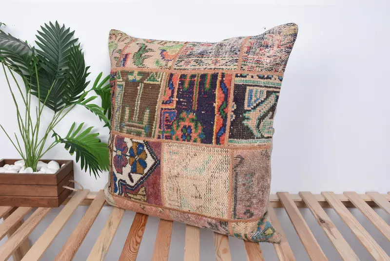 Aesthetic Cushion Case, Kilim Pillow, Pillow Cover, 28x28 Blue Cushion Case, Interior Designer Pillow, Meditation Pillow Cover, Vintage Pillow - 5