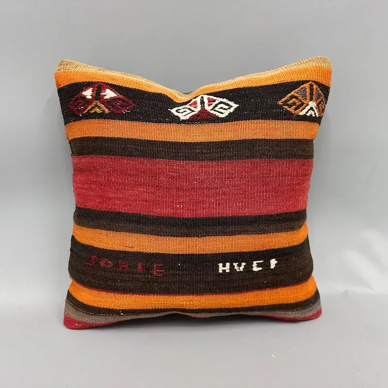 Retro Pillow, Pillow for Couch, Turkish Corner Cushion, Pillow for Sofa, Pillow Sham, 18x18 Orange Pillow Case, Sofa Pillow Case, Antique Pillows - 4