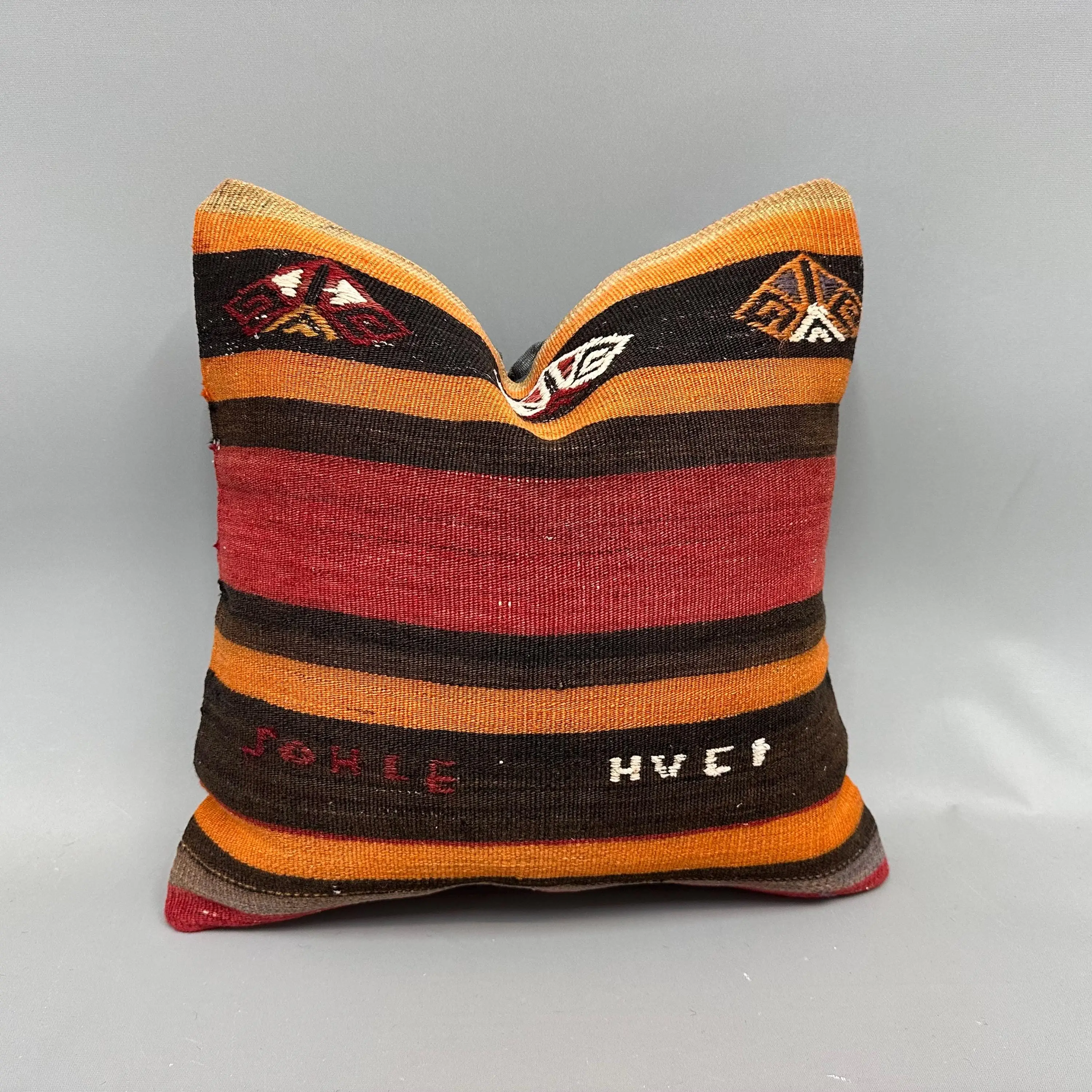 Handmade Striped Cotton Pillow, 18x18 Inch Embroidered Throw Pillow - 1