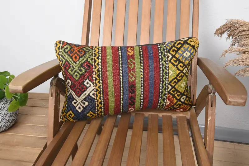Pillow for Sofa, 12x20 Red Cushion Cover, Couch Pillow Case, Ethnical Kilim Rug Pillow, Cushion Cover, Antique Pillows, Aesthetic Cushion Case - 1