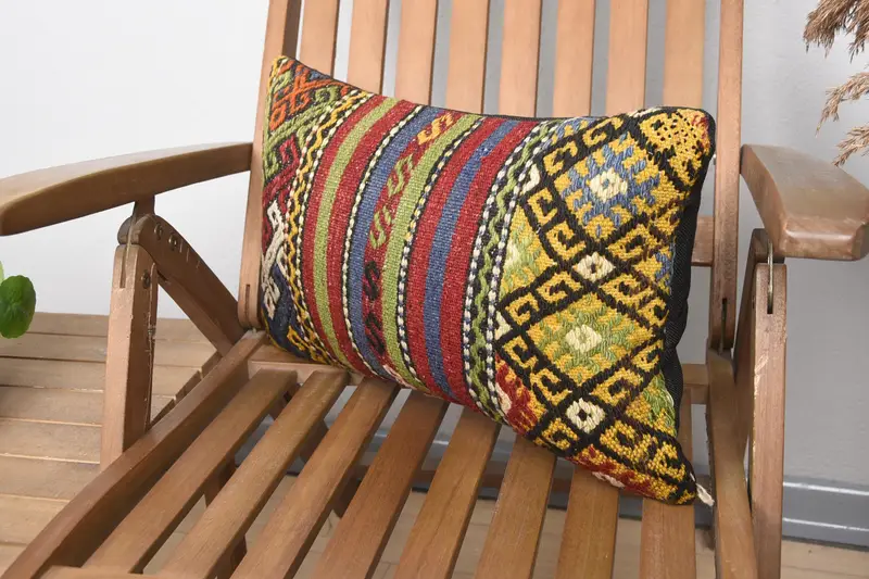 Pillow for Sofa, 12x20 Red Cushion Cover, Couch Pillow Case, Ethnical Kilim Rug Pillow, Cushion Cover, Antique Pillows, Aesthetic Cushion Case - 3