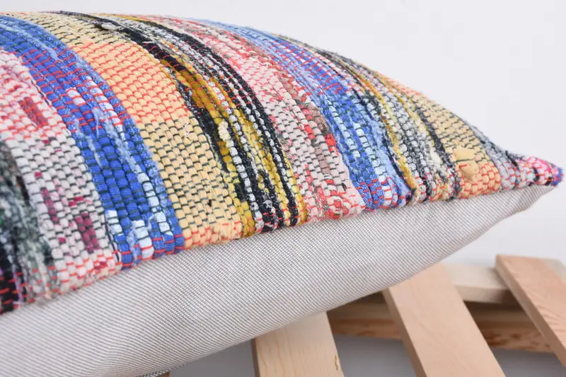 Bed Pillow, Antique Pillows, Boho Throw Pillow, Pillow for Couch, Knitted Pillow Case, Throw Kilim Pillow, 12x24 Blue Cushion Cover, Cushion Cover - 7
