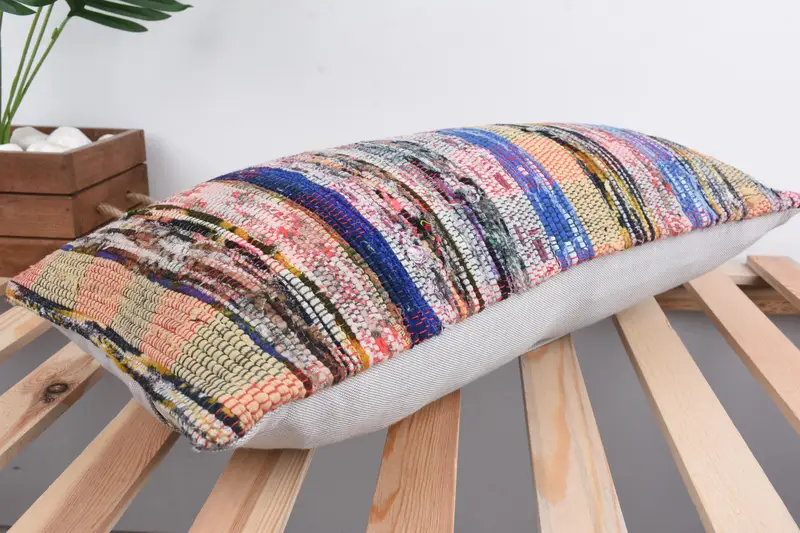 Bed Pillow, Antique Pillows, Boho Throw Pillow, Pillow for Couch, Knitted Pillow Case, Throw Kilim Pillow, 12x24 Blue Cushion Cover, Cushion Cover - 6