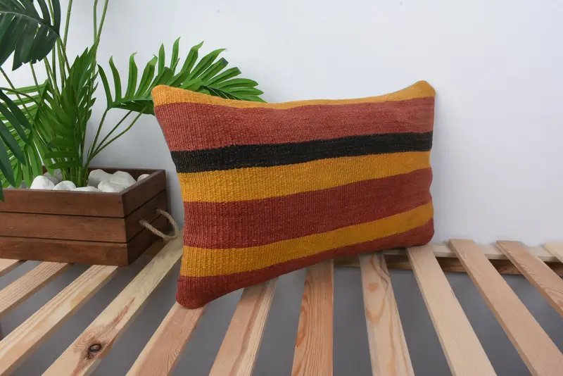 Shabby Chic Cushion Case, Cushion Case, 12x20 Yellow Pillow Case, Gift Pillow, Kilim Pillow, Turkish Kilim Pillow, Authentic Cushion Cover - 4