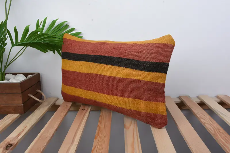 Shabby Chic Cushion Case, Cushion Case, 12x20 Yellow Pillow Case, Gift Pillow, Kilim Pillow, Turkish Kilim Pillow, Authentic Cushion Cover - 5