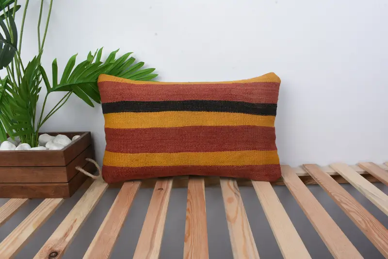 Shabby Chic Cushion Case, Cushion Case, 12x20 Yellow Pillow Case, Gift Pillow, Kilim Pillow, Turkish Kilim Pillow, Authentic Cushion Cover - 1