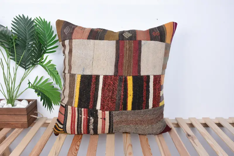 Ethnic Throw Pillow, Vintage Pillow, 28x28 Brown Cushion Cover, Boho Pillow Sham Cover, Pillow Cover, Wholesale Cushion Cover, Antique Pillows - 1