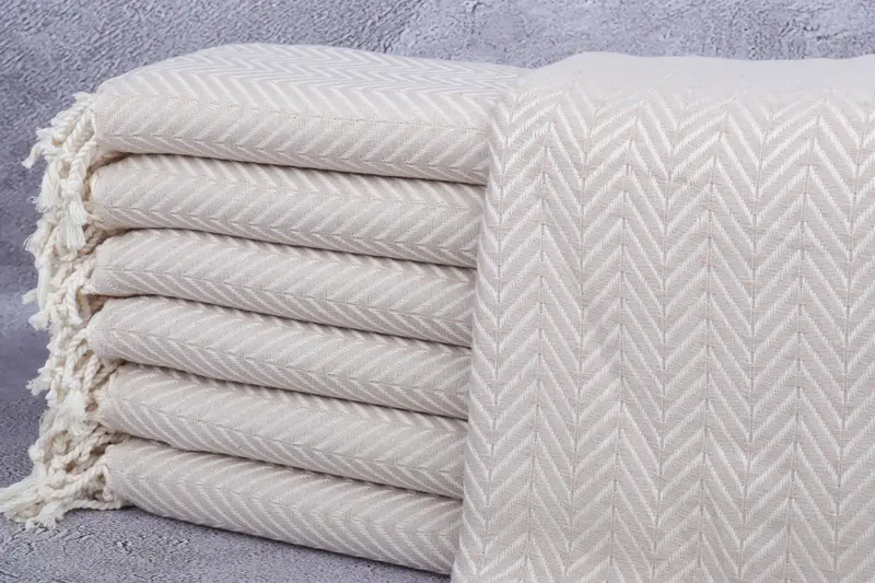 Organic Cotton Towel, Beige, Chevron Pattern, 40x71 Inches