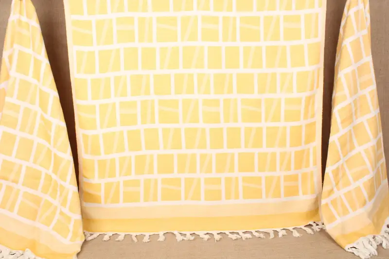 Beach Towel Personalized Turkish Cotton Dark Yellow Patterned, 34x69 Inches