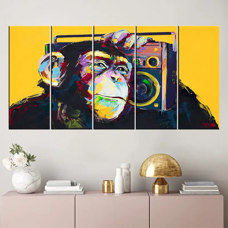 絵画猿の壁の装飾、抽象動物アート、モンキーウォールアート、モンキーブームボックスキャンバス、グラフィティモンキーキャンバスアート、モンキー、音楽ポスター - 2