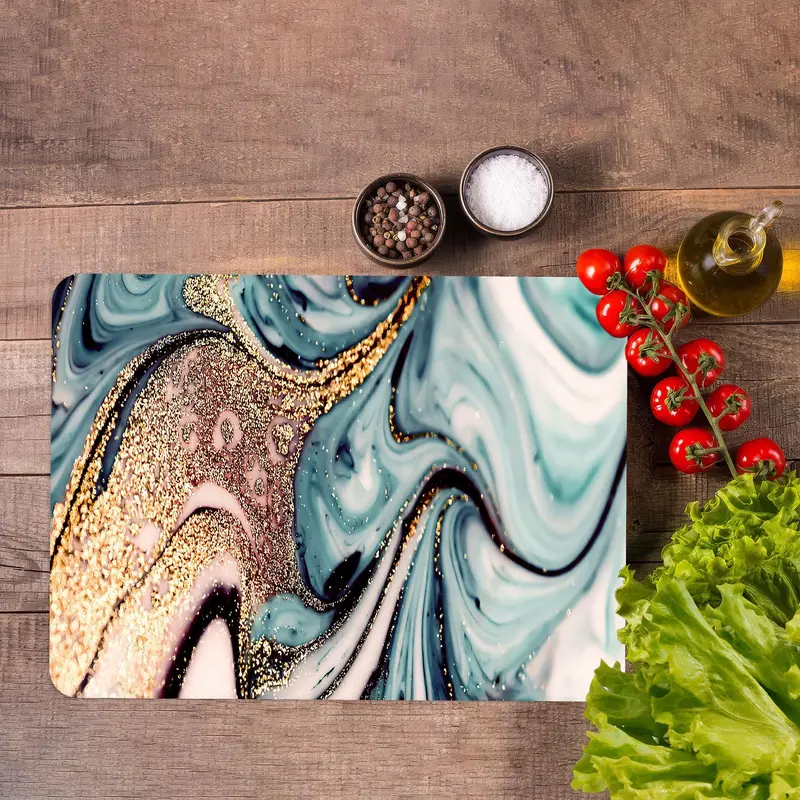 きらめくゴールドの大理石ガラスまな板、コンテンポラリーキッチンエッセンシャル