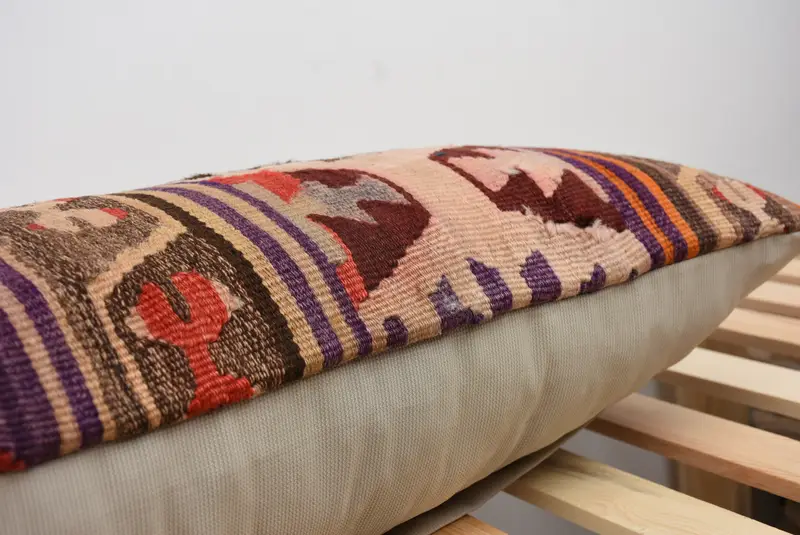 Vintage Kilim Pillow, Ethnic Throw Cushion Case, 12x48 Red Pillow, Pillow Sham, Antique Pillows, Floor Pillow Cover, Vintage Kilim Throw Pillow - 7