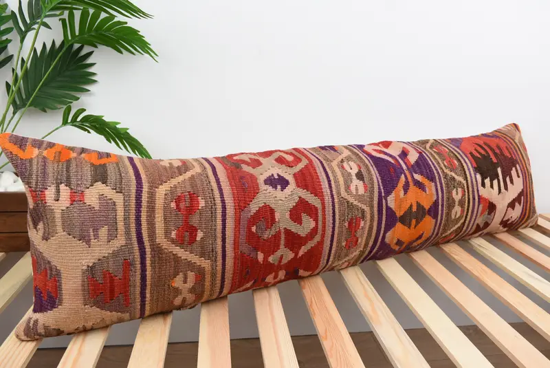 Vintage Kilim Pillow, Ethnic Throw Cushion Case, 12x48 Red Pillow, Pillow Sham, Antique Pillows, Floor Pillow Cover, Vintage Kilim Throw Pillow - 4
