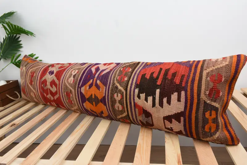 Vintage Kilim Pillow, Ethnic Throw Cushion Case, 12x48 Red Pillow, Pillow Sham, Antique Pillows, Floor Pillow Cover, Vintage Kilim Throw Pillow - 5