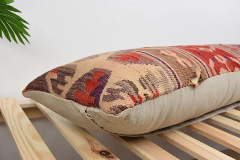 Vintage Kilim Pillow, Ethnic Throw Cushion Case, 12x48 Red Pillow, Pillow Sham, Antique Pillows, Floor Pillow Cover, Vintage Kilim Throw Pillow - 6