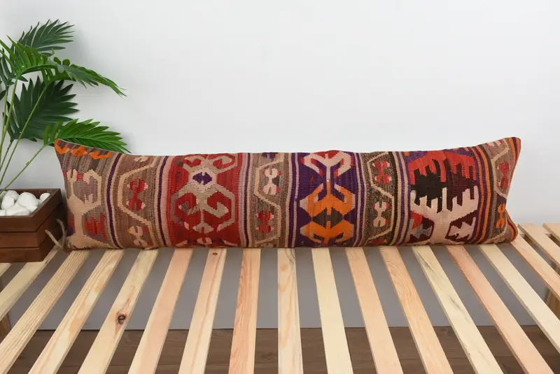 Vintage Kilim Pillow, Ethnic Throw Cushion Case, 12x48 Red Pillow, Pillow Sham, Antique Pillows, Floor Pillow Cover, Vintage Kilim Throw Pillow - 1