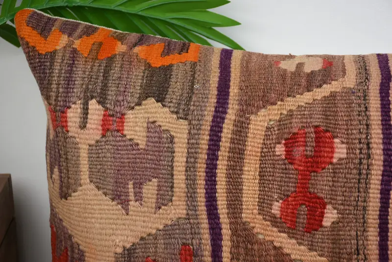 Vintage Kilim Pillow, Ethnic Throw Cushion Case, 12x48 Red Pillow, Pillow Sham, Antique Pillows, Floor Pillow Cover, Vintage Kilim Throw Pillow - 2