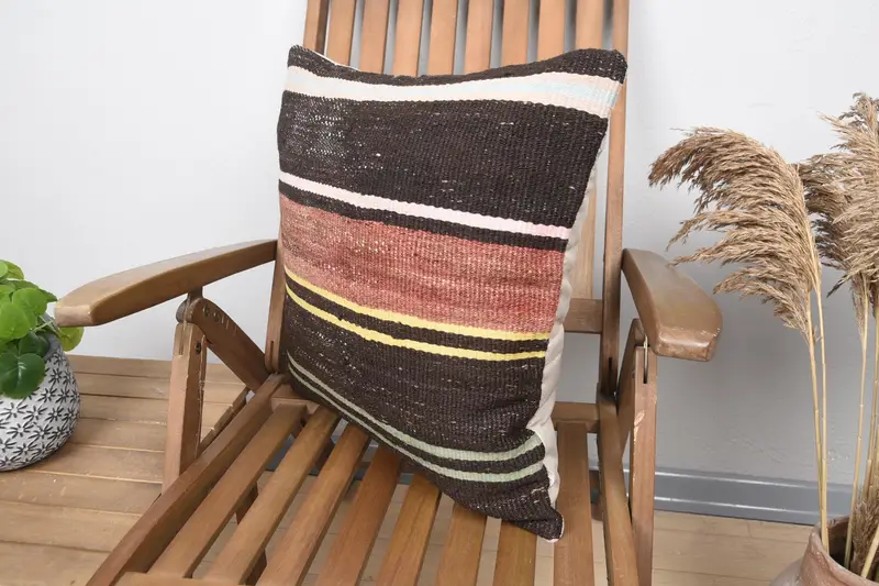 Ethnic Cushion, Boho Pillow Sham Cover, Pillow for Sofa, Gift Pillow, Custom Pillow Case, Garden Pillow Sham, Pillow Case, 20x20 Brown Cushion - 3