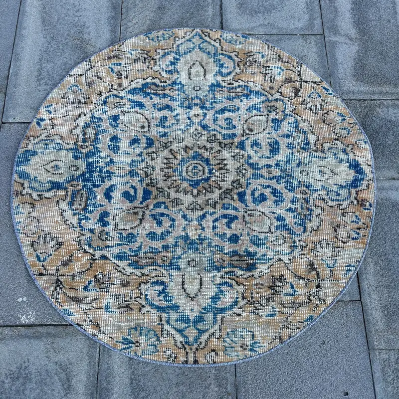 Orangefarbener, blauer Tarnteppich, 90 x 90 cm, lebendiges Dekor