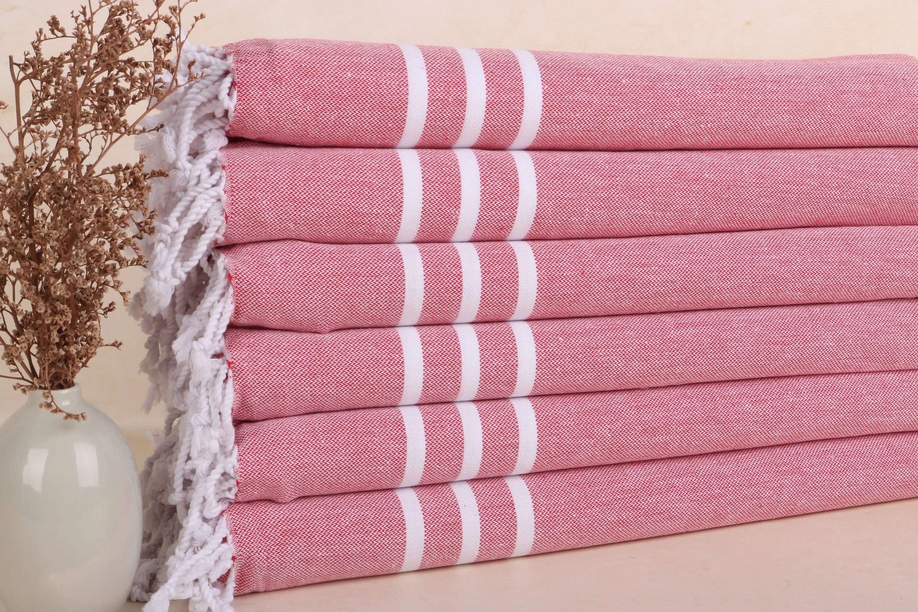 Red Cotton Dish Towel Striped Hand Towel, Kitchen & Tea Towel, 20x40 Inches - 1
