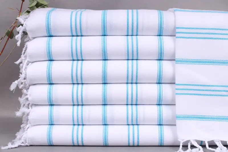 Personalized Turkish Hand Towel Turquoise Striped, Beige, 24x36 Inches