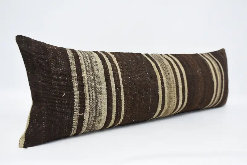 Southwestern Cushion Cover, Turkish Kilim Pillow, Handmade Kilim Cushion, Pillow Cover, Kilim Cushion Sham, 16x48 Brown Pillow Cover - 3