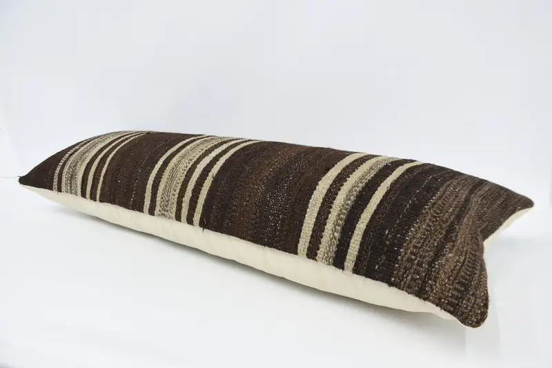 Southwestern Cushion Cover, Turkish Kilim Pillow, Handmade Kilim Cushion, Pillow Cover, Kilim Cushion Sham, 16x48 Brown Pillow Cover - 5