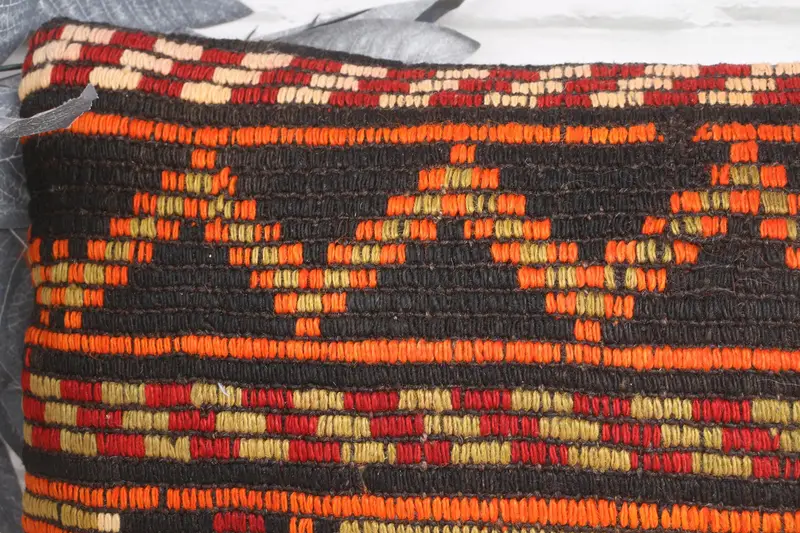 Vintage Pillow, Ethnical Kilim Rug Pillow, Throw Kilim Pillow, 12x20 Orange Pillow, Ethnic Pillow Cover Cushion Cover, Cushion - 2