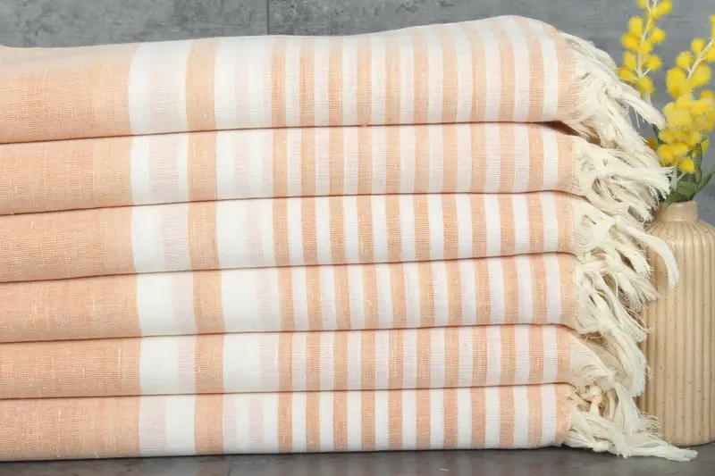 Bridesmaid Gift Orange Striped Turkish Beach Towel, 40x71 Inches