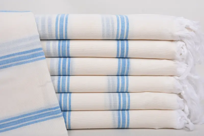 Beach Towel Personalized Handmade Turkish Cotton Blue Stripes, 70x40 Inches