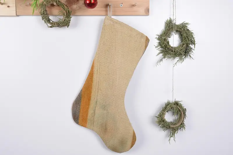 19 Inch Embroidered Christmas Ornaments Stocking, Festive Kilim Stocking