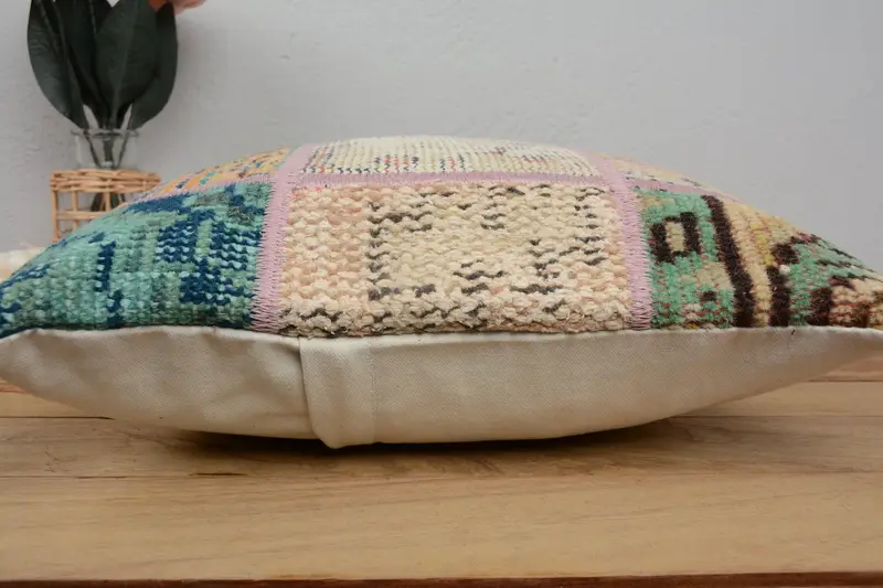Bohemian Cushion Cushion, Antique Pillows, Boho Pillow Sham Cover, 16x16 Beige Pillow, Vintage Pillow, Cushion Case, Cotton Cushion - 5