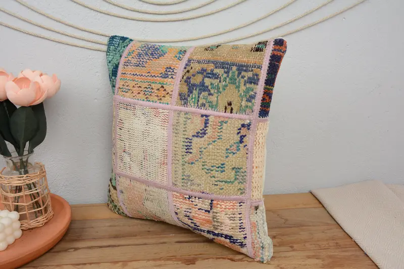 Bohemian Cushion Cushion, Antique Pillows, Boho Pillow Sham Cover, 16x16 Beige Pillow, Vintage Pillow, Cushion Case, Cotton Cushion - 4