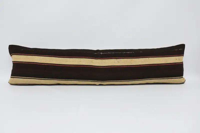 Turkish Striped Pillow Cover, Antique 30x122 cm TexturedBeige Pillow - 1