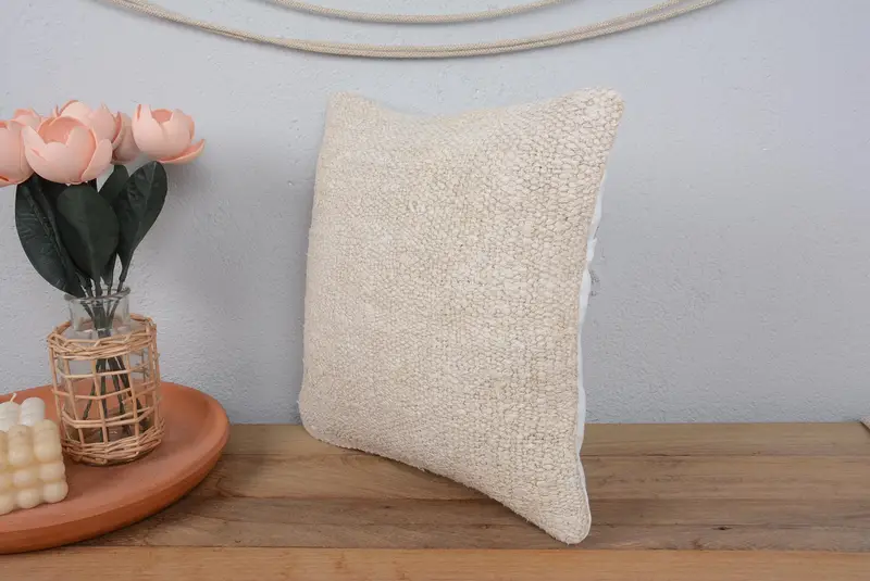 Cushion Case, 14x14 White Cushion Cover, Antique Pillows, Handmade Throw Pillow Cover, Vintage Kilim Throw Pillow, Pillow for Sofa, Couch Cushion - 4