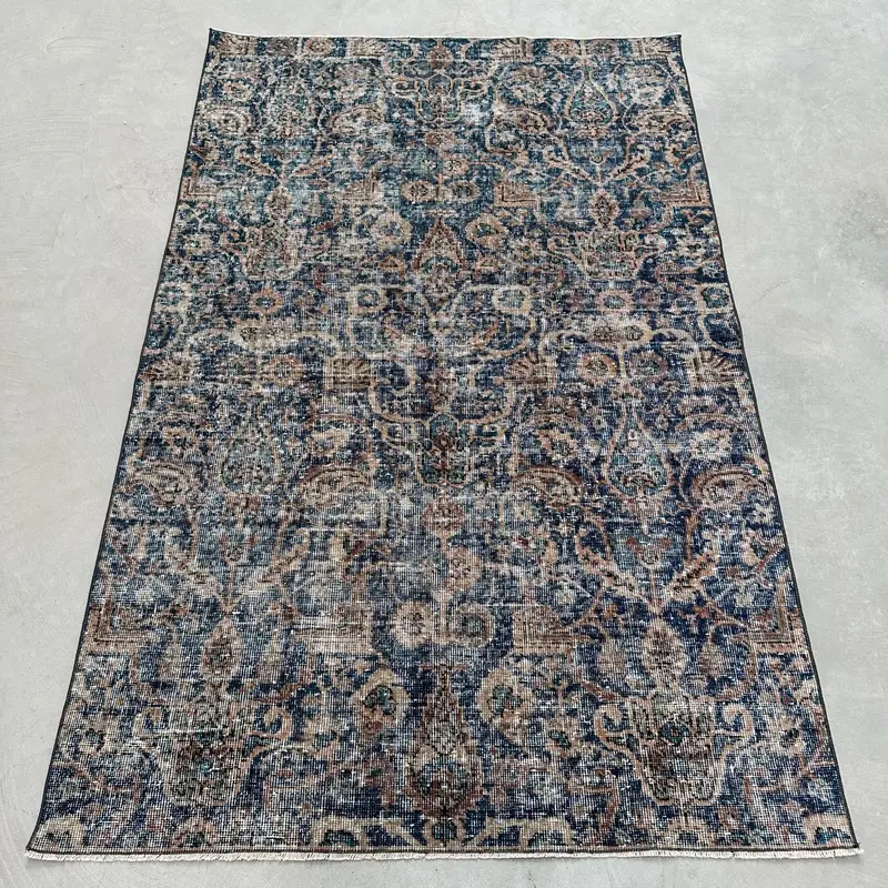 Mavi Soyut Halı, 4,1x6,5 ft Mavi ve Kahverengi