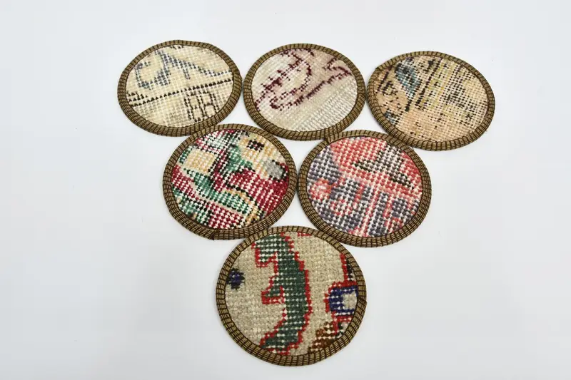 Elegant Beige and Pink Coasters, Set of Six Round Coasters