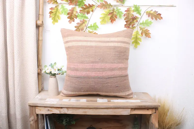 Pattern Throw Pillow, 20x20 Brown Cushion, Office Chair Pillow Case, Antique Pillows, Handmade Kilim Cushion, Kilim Cushion Sham, Pillow Sham - 1