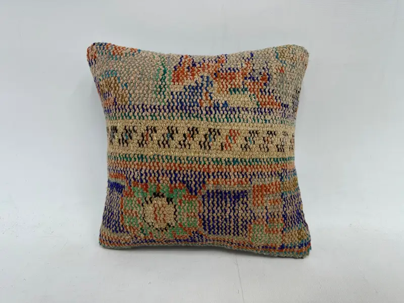 Blue & Orange Embroidered Southwestern Throw Pillow, Size 14x14 Inches - 1