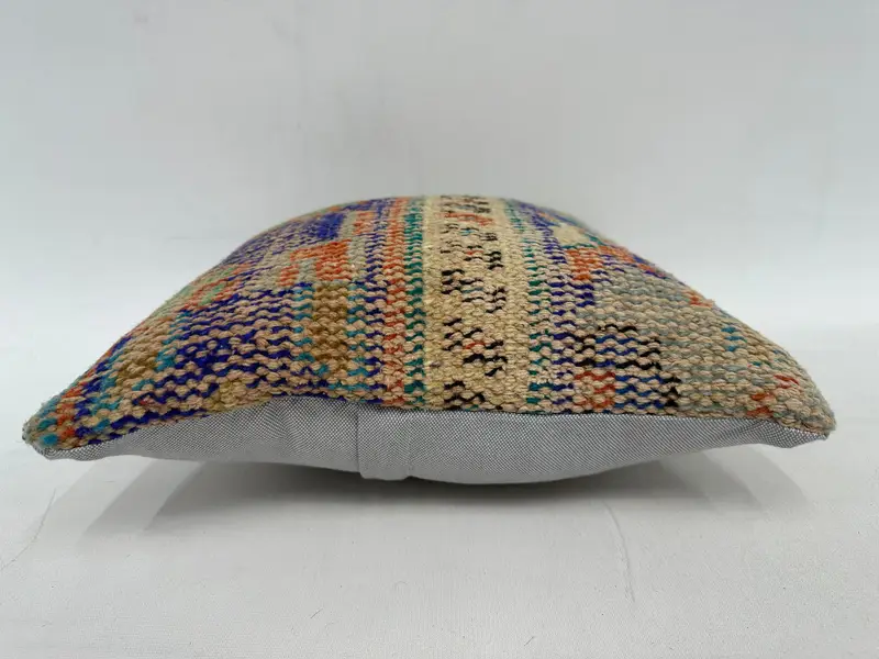 Blue & Orange Embroidered Southwestern Throw Pillow, Size 14x14 Inches - 5