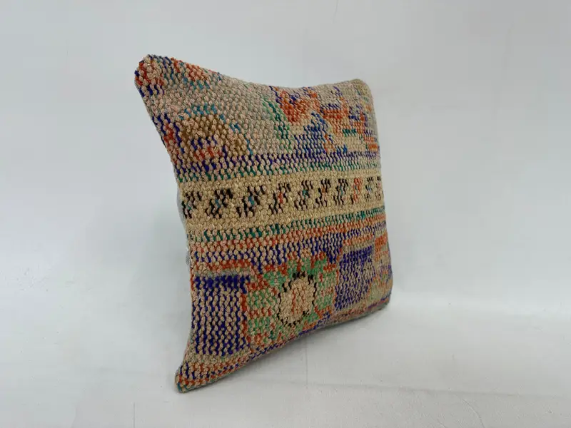 Blue & Orange Embroidered Southwestern Throw Pillow, Size 14x14 Inches - 3