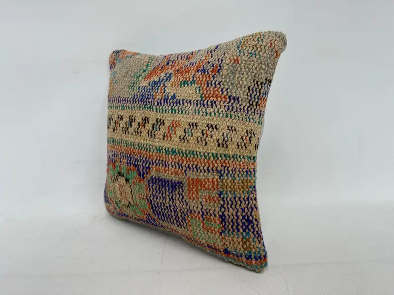 Blue & Orange Embroidered Southwestern Throw Pillow, Size 14x14 Inches - 4