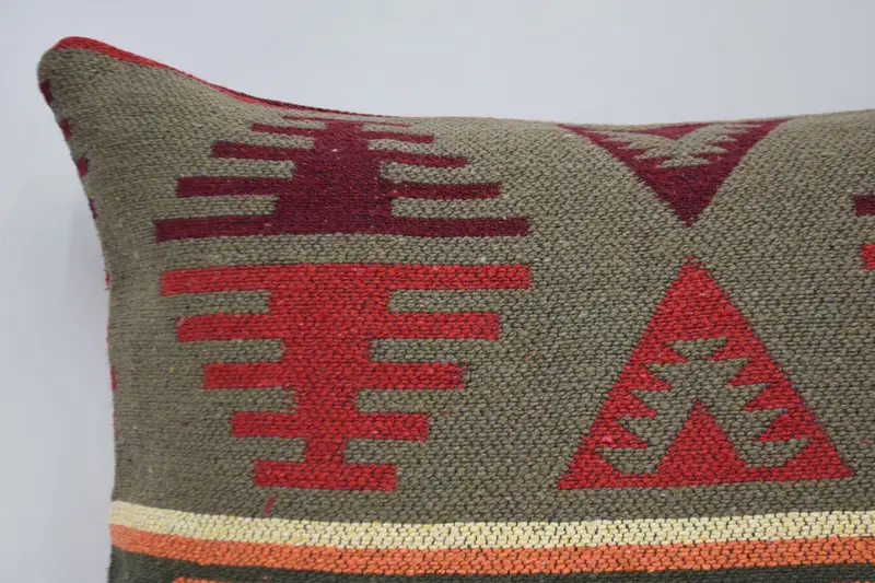 Ethnic Throw Cushion, Kilim Pillow Cover, Cushion, Interior Designer Pillow, Oriental Pillow Case, Boho Pillow, 16x24 Orange Pillow Cover - 2