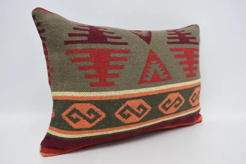 Ethnic Throw Cushion, Kilim Pillow Cover, Cushion, Interior Designer Pillow, Oriental Pillow Case, Boho Pillow, 16x24 Orange Pillow Cover - 3