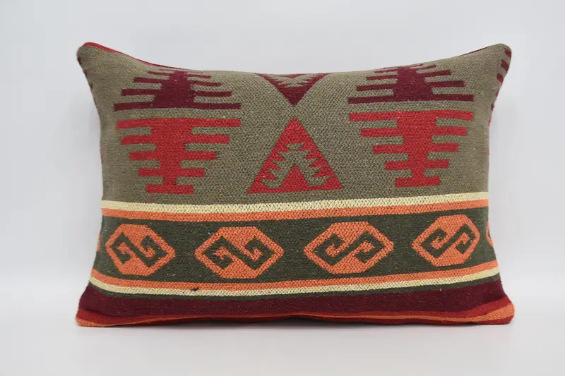Ethnic Throw Cushion, Kilim Pillow Cover, Cushion, Interior Designer Pillow, Oriental Pillow Case, Boho Pillow, 16x24 Orange Pillow Cover - 1