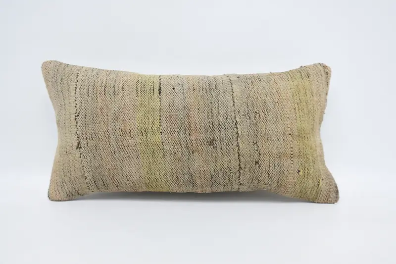 Pillow, Vintage Kilim Throw Pillow, 12x24 Beige Pillow Cover, Boho Pillow Sham Cover, Turkish Kilim Pillow, Cotton Pillow Case - 1