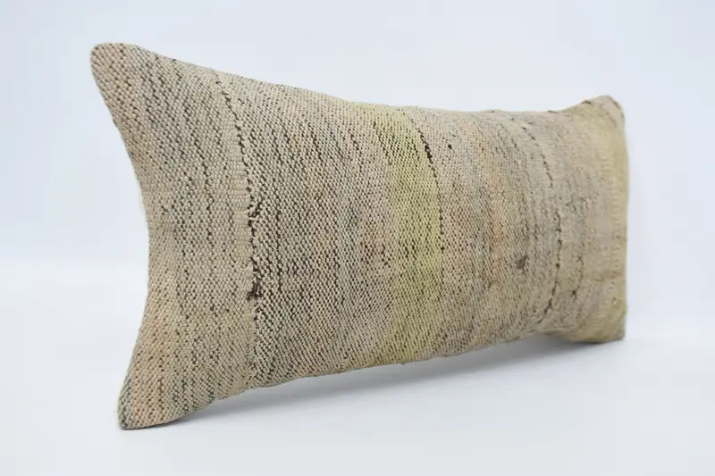 Pillow, Vintage Kilim Throw Pillow, 12x24 Beige Pillow Cover, Boho Pillow Sham Cover, Turkish Kilim Pillow, Cotton Pillow Case - 3